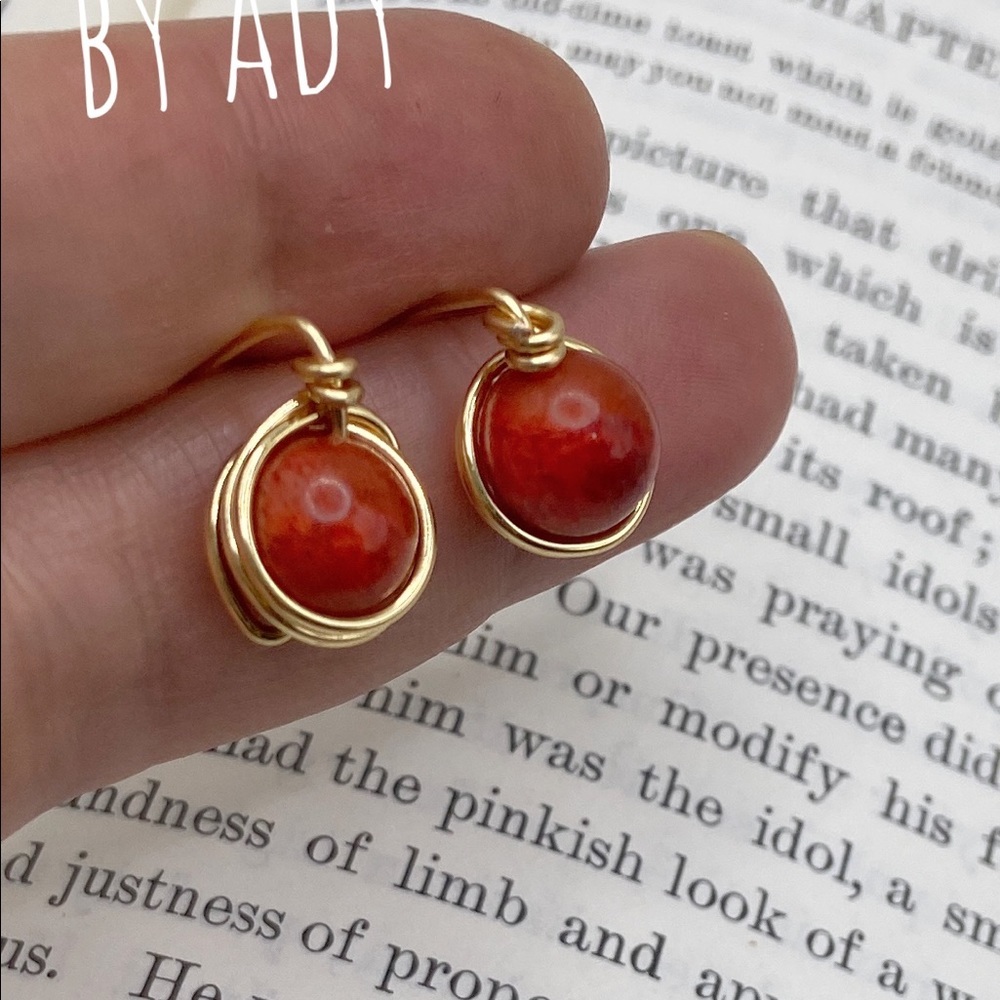 Dainty 8mm Red jade halo statement gemstone studs earrings